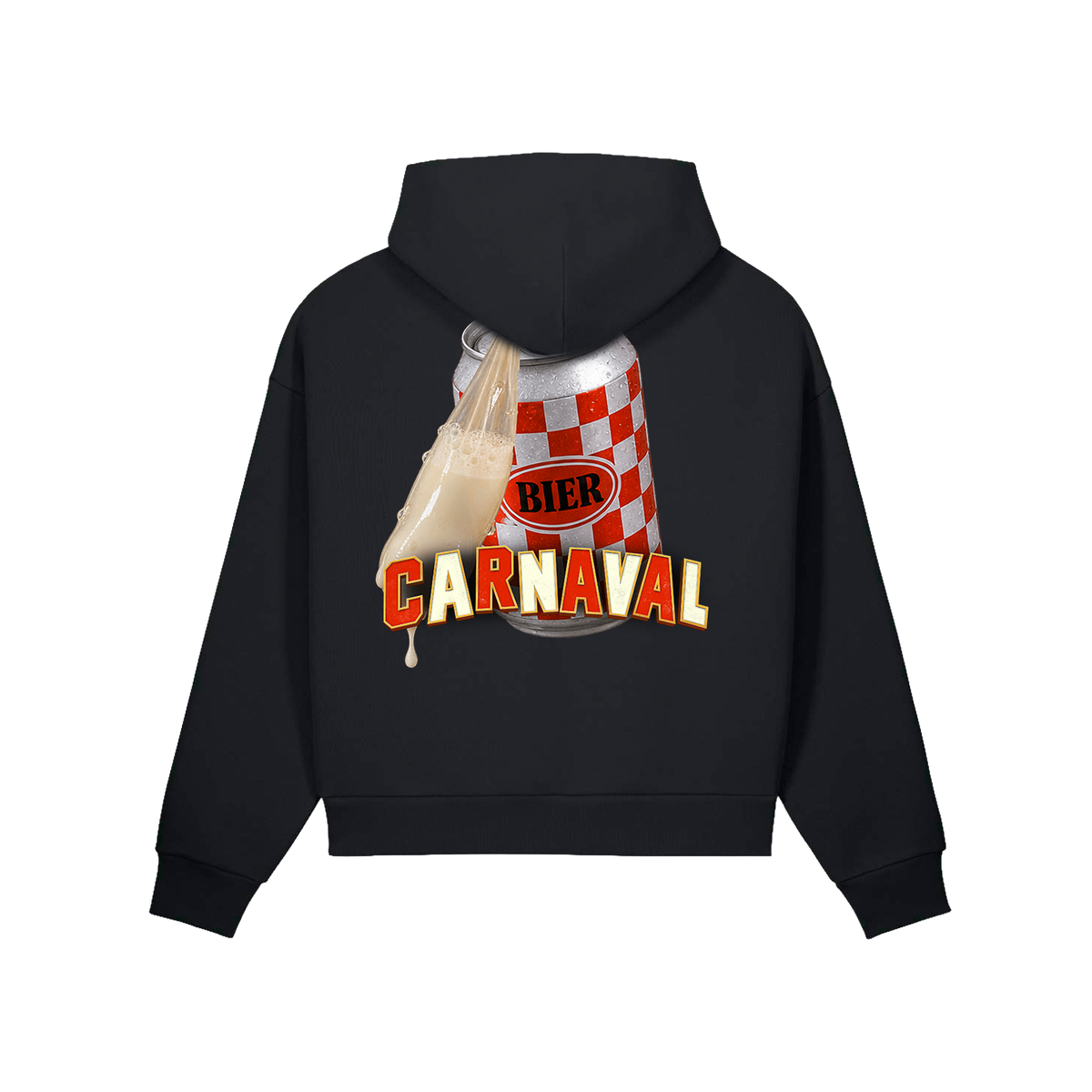 Carnaval (De Film) zwarte hoodie, design Bierblik, achterkant