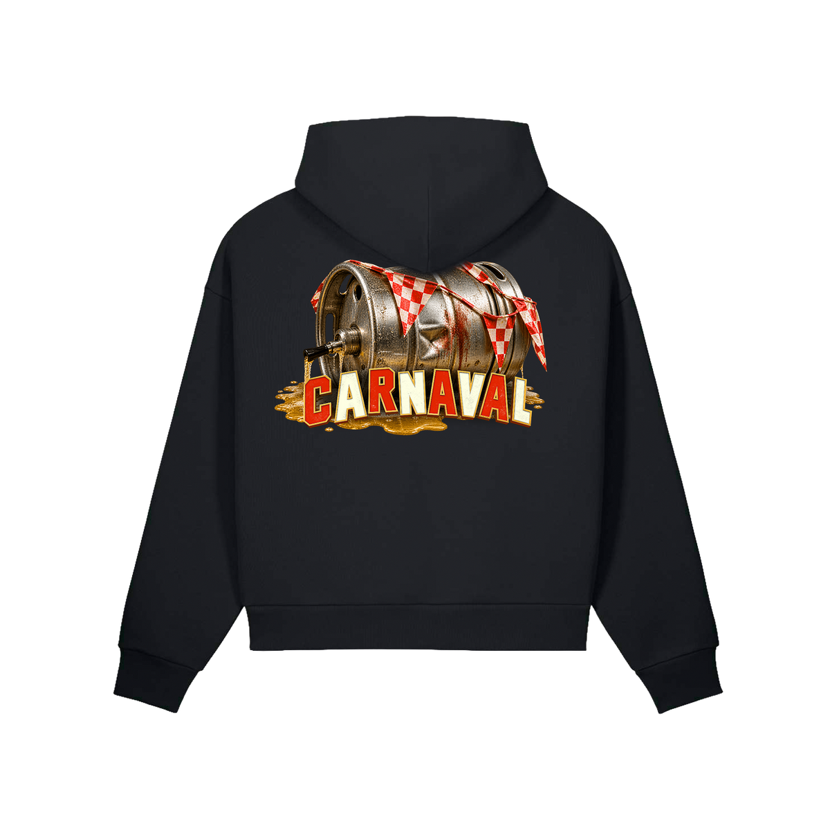 Carnaval (De Film) zwarte hoodie, design Bierfust, achterkant