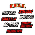 Geborduurde Carnaval-patches: CARNAVAL, Prins Kutlul, Zuiver!, Houdushi, Sakkeju, Bo-Bots!, Verrekte Knekworst en Fakawaka Dushi