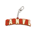 Carnaval-sleutelhanger in de vorm van het CARNAVAL-logo, met een kettinkje en een karabijnsluiting