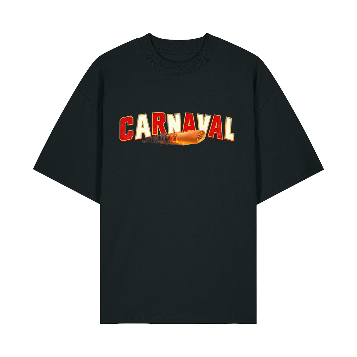 Carnaval (De Film) zwart T-shirt, design Worstenbroodje, voorkant