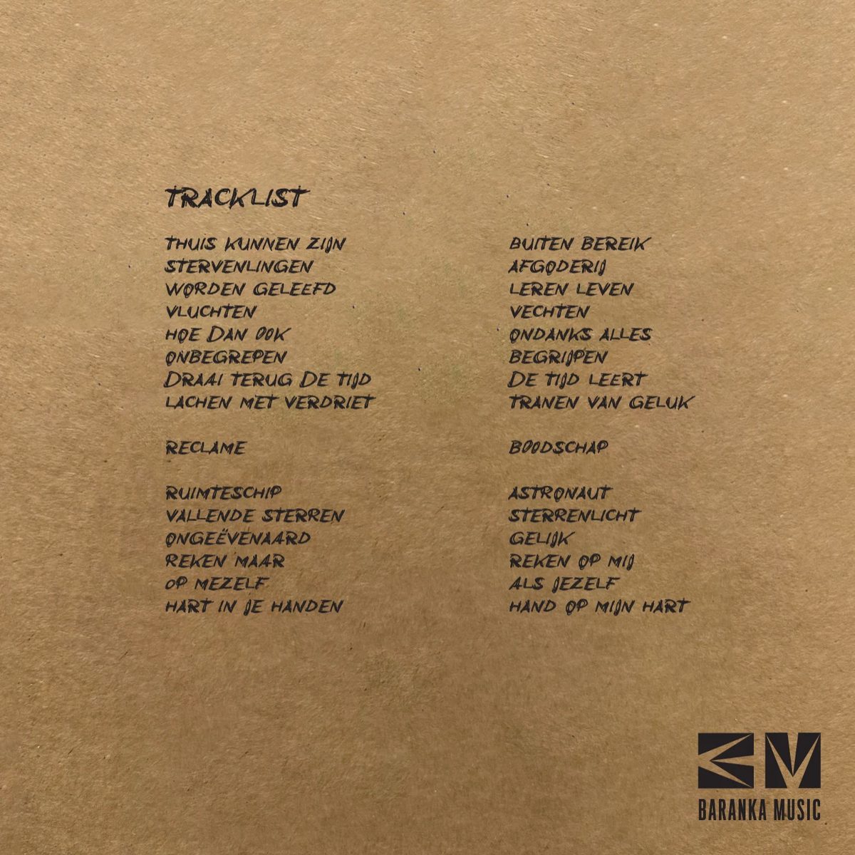 Achterkant van de Leren Leven LP met de tracklist