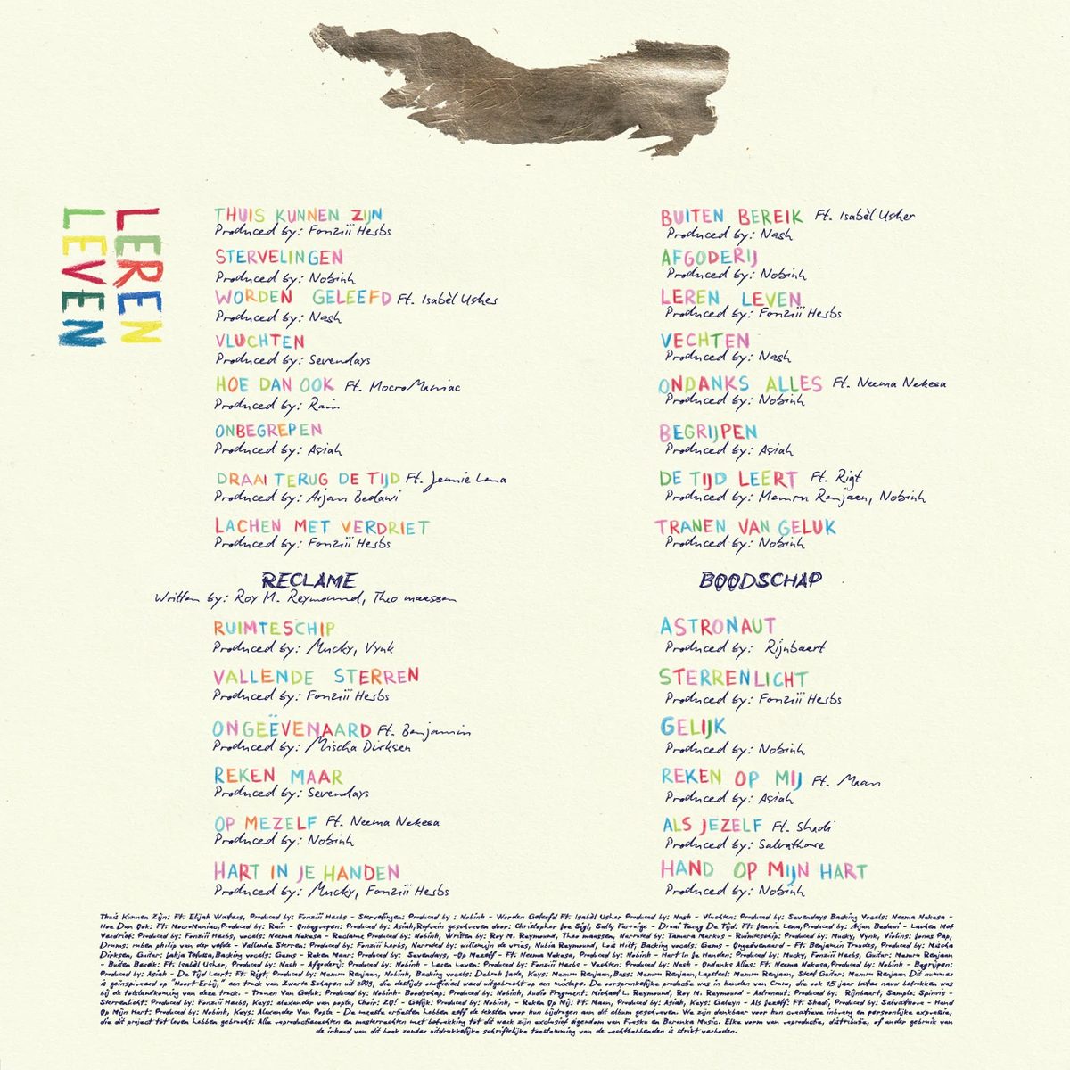 Binnenkant van de gatefold: alle 30 tracks met features en producers