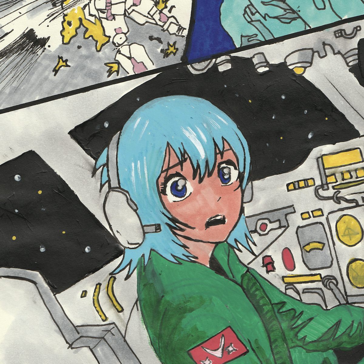 Insertposter 8 van 10 bij de Leren Leven LP: astronaut in de cockpit